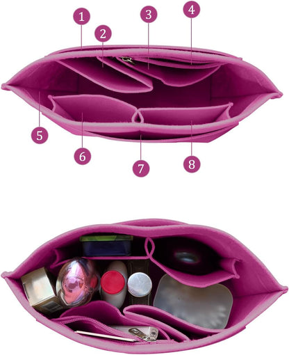 Felt Purse Organizer Insert Tote Organizers for Longchamp Divider Pocket & Zipper Inner Bag Liner fit Large, Navy Blue