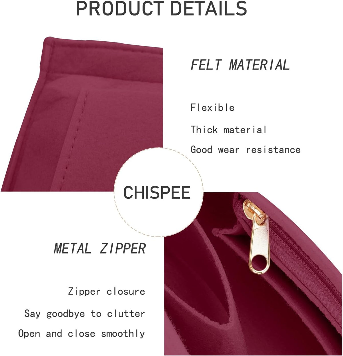 Felt Purse Organizer Insert Tote Organizers for Longchamp Divider Pocket & Zipper Inner Bag Liner fit Large, Navy Blue