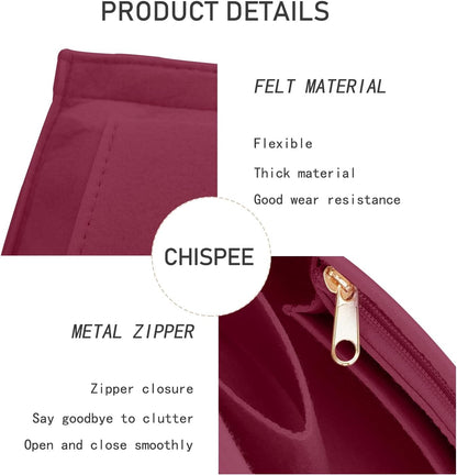 Felt Purse Organizer Insert Tote Organizers for Longchamp Divider Pocket & Zipper Inner Bag Liner fit Large, Navy Blue