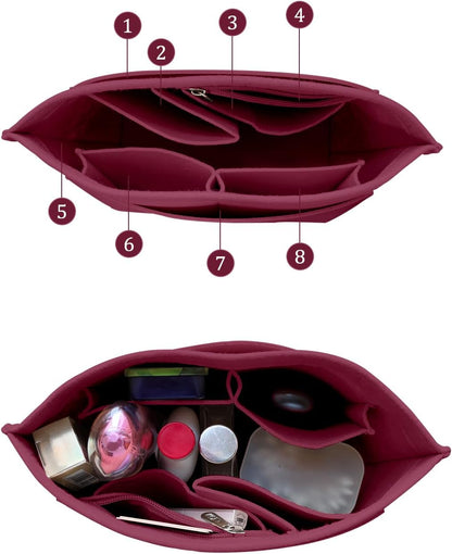 Felt Purse Organizer Insert Tote Organizers for Longchamp Divider Pocket & Zipper Inner Bag Liner fit Large, Navy Blue