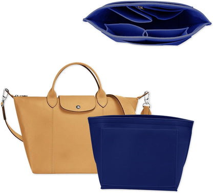 Felt Purse Organizer Insert Tote Organizers for Longchamp Divider Pocket & Zipper Inner Bag Liner fit Large, Navy Blue