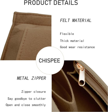 Felt Purse Organizer Insert Tote Organizers for Longchamp Divider Pocket & Zipper Inner Bag Liner fit Large, Navy Blue