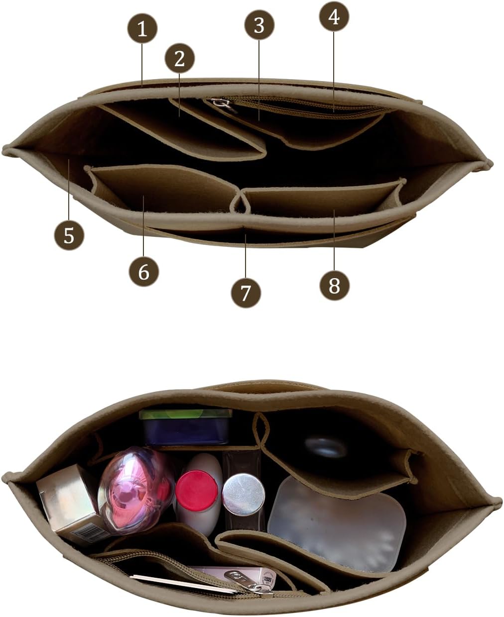 Felt Purse Organizer Insert Tote Organizers for Longchamp Divider Pocket & Zipper Inner Bag Liner fit Large, Navy Blue