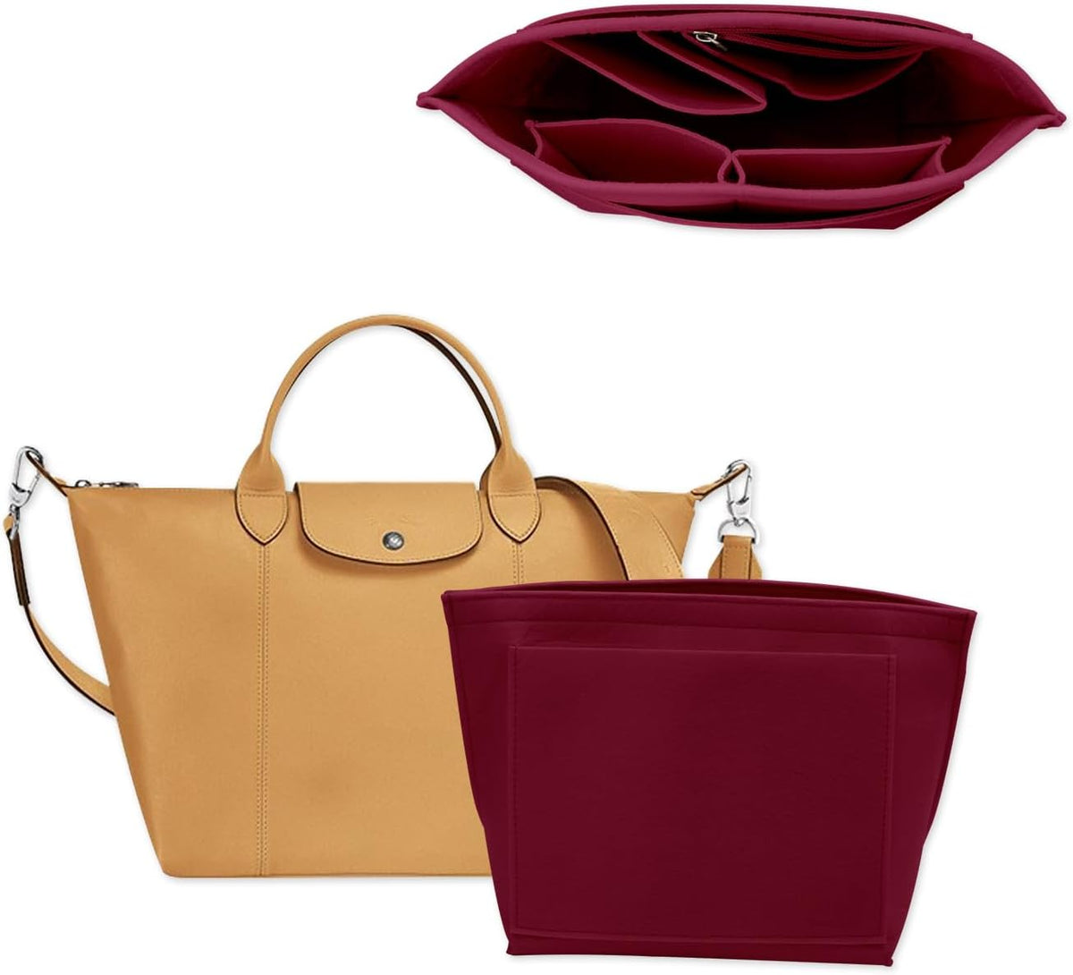 Felt Purse Organizer Insert Tote Organizers for Longchamp Divider Pocket & Zipper Inner Bag Liner fit Large, Navy Blue