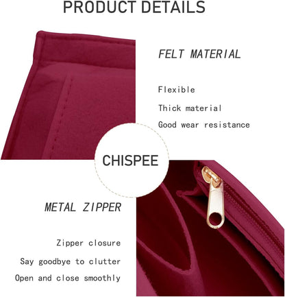 Felt Purse Organizer Insert Tote Organizers for Longchamp Divider Pocket & Zipper Inner Bag Liner fit Large, Navy Blue