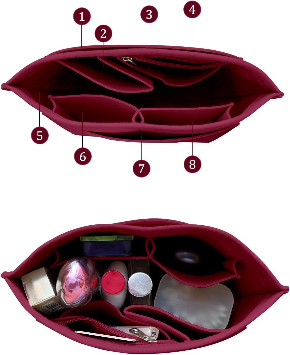 Felt Purse Organizer Insert Tote Organizers for Longchamp Divider Pocket & Zipper Inner Bag Liner fit Large, Navy Blue