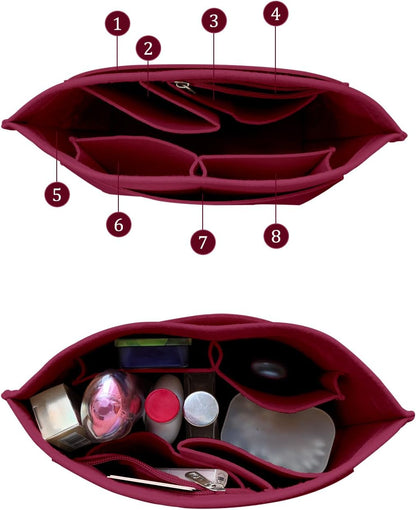 Felt Purse Organizer Insert Tote Organizers for Longchamp Divider Pocket & Zipper Inner Bag Liner fit Large, Navy Blue