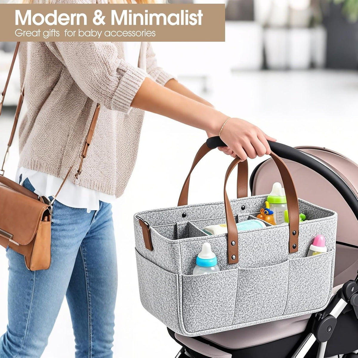 Baby Diaper Caddy, Nursery Storage Basket for Newborn & Baby‑Shower Gifts
