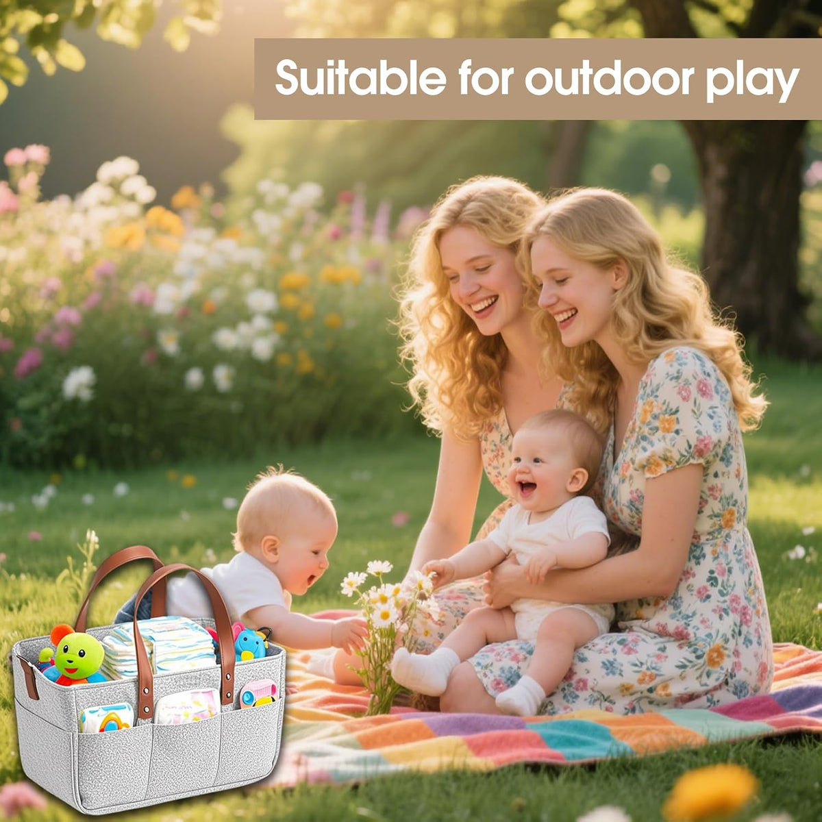 Baby Diaper Caddy, Nursery Storage Basket for Newborn & Baby‑Shower Gifts