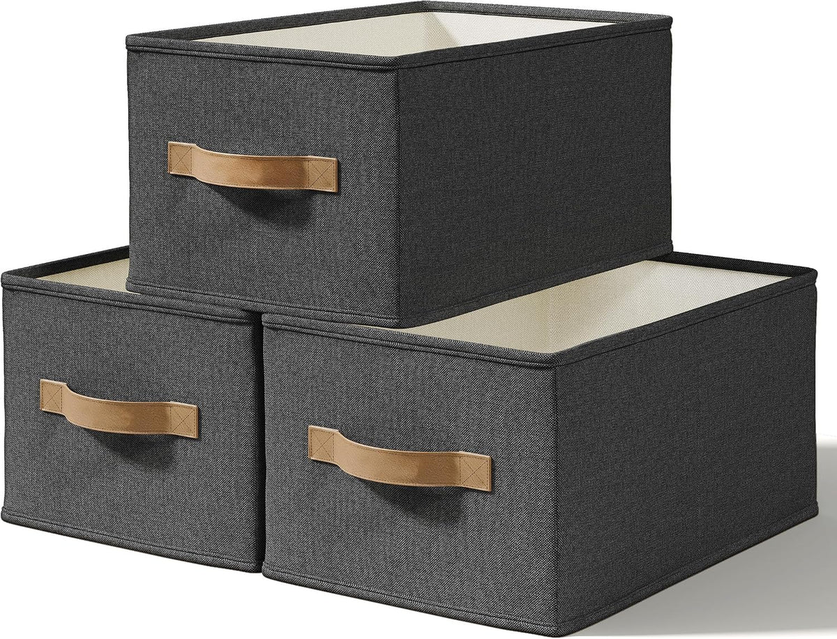 3-Pack Closet Storage Bins, Foldable Fabric Storage Baskets, Beige