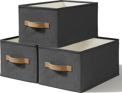 3-Pack Closet Storage Bins, Foldable Fabric Storage Baskets, Beige