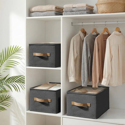 3-Pack Closet Storage Bins, Foldable Fabric Storage Baskets, Beige