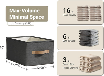 3-Pack Closet Storage Bins, Foldable Fabric Storage Baskets, Beige