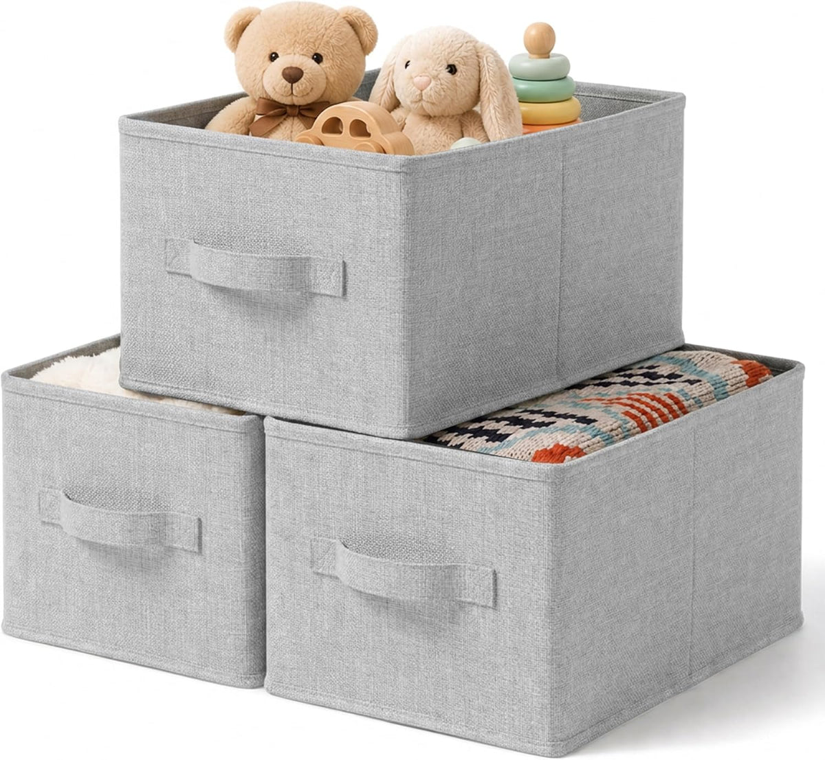 3-Pack Closet Storage Bins, Foldable Fabric Storage Baskets, Beige