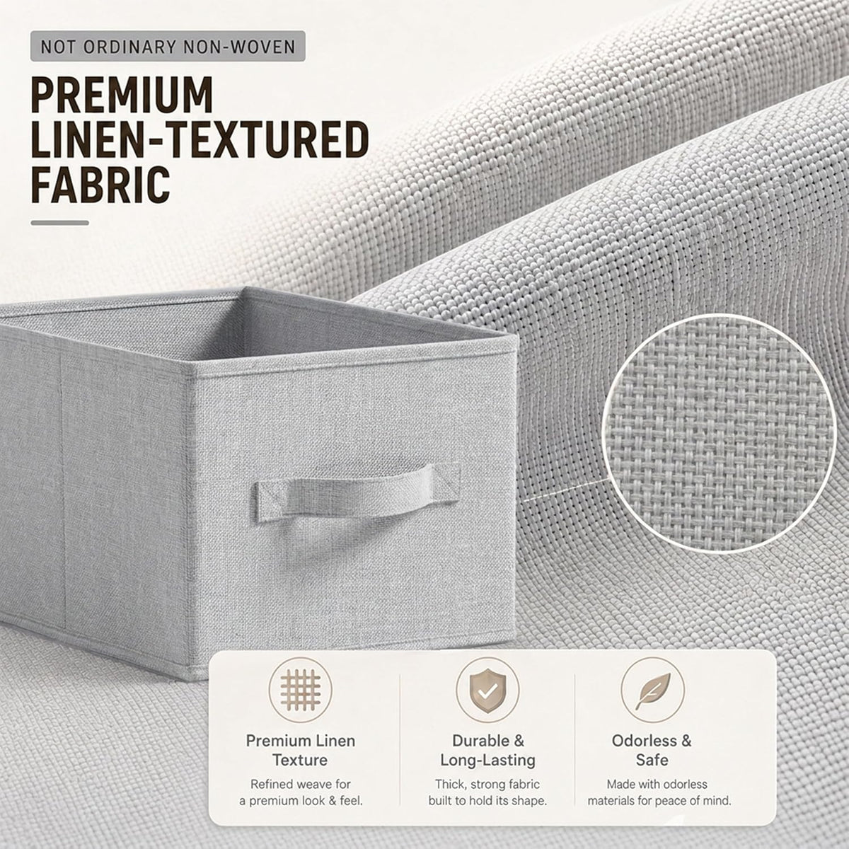 3-Pack Closet Storage Bins, Foldable Fabric Storage Baskets, Beige
