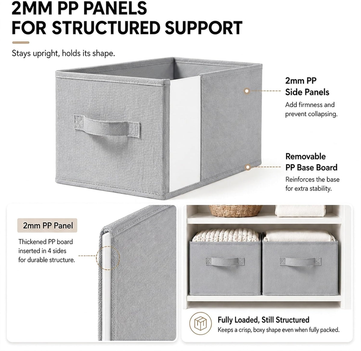 3-Pack Closet Storage Bins, Foldable Fabric Storage Baskets, Beige