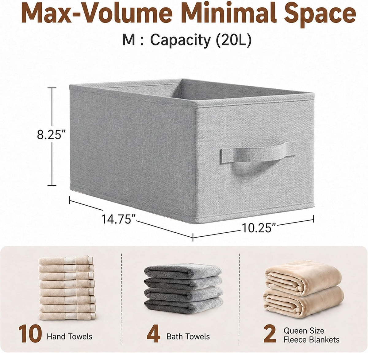 3-Pack Closet Storage Bins, Foldable Fabric Storage Baskets, Beige