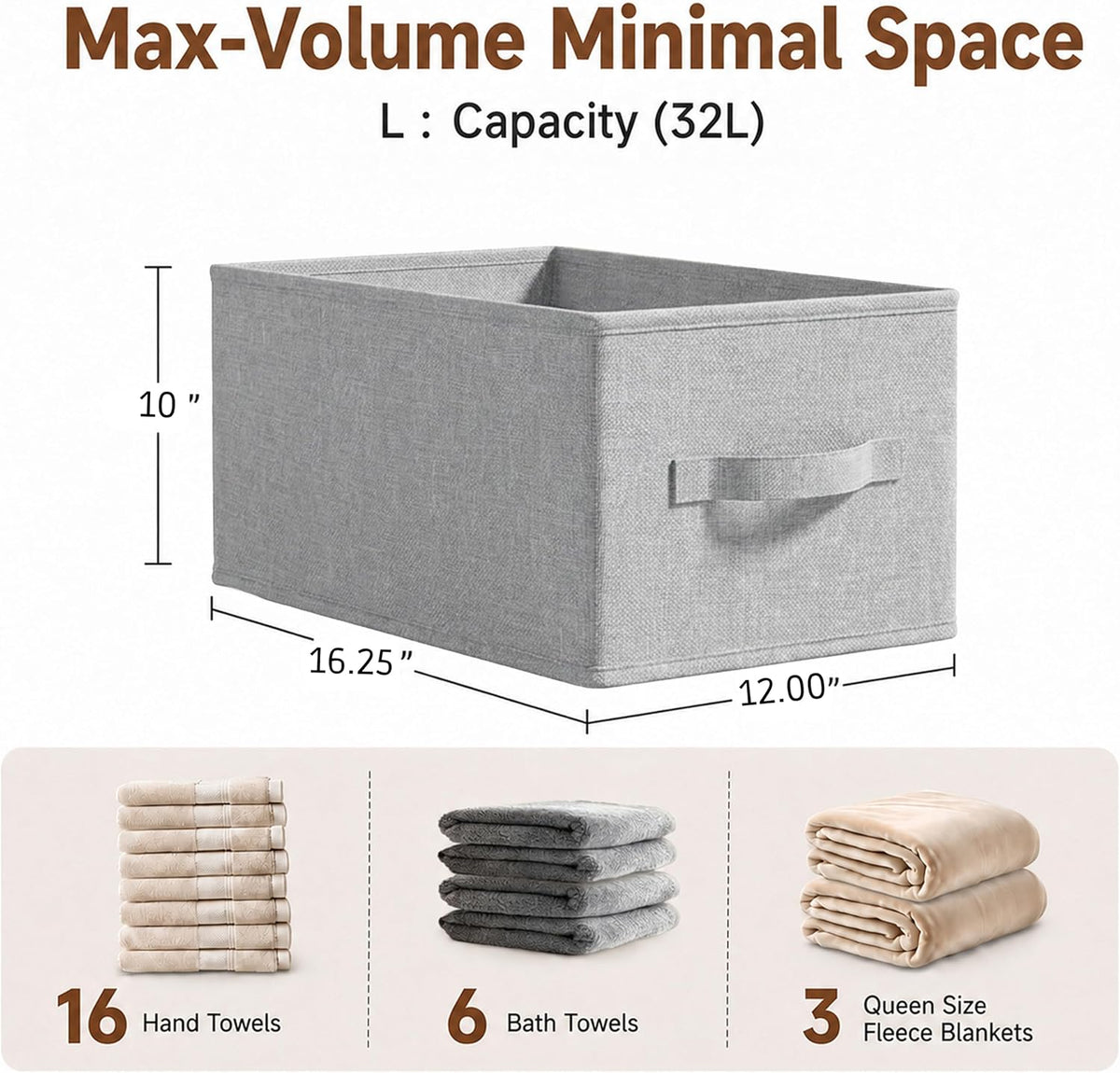 3-Pack Closet Storage Bins, Foldable Fabric Storage Baskets, Beige