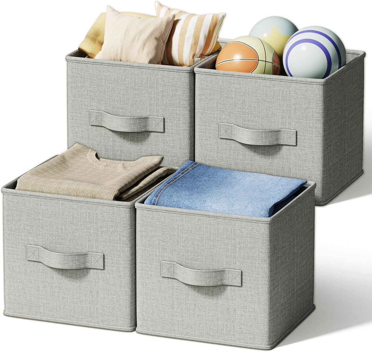 3-Pack Closet Storage Bins, Foldable Fabric Storage Baskets, Beige