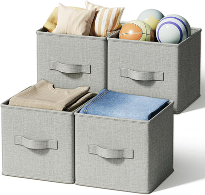 3-Pack Closet Storage Bins, Foldable Fabric Storage Baskets, Beige