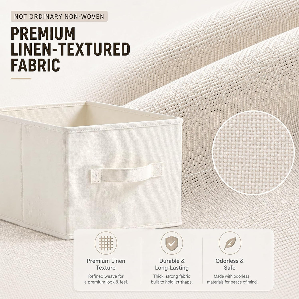 3-Pack Closet Storage Bins, Foldable Fabric Storage Baskets, Beige