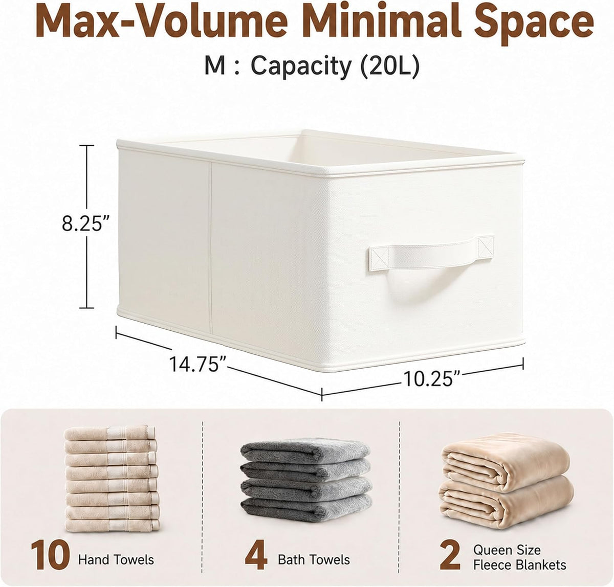3-Pack Closet Storage Bins, Foldable Fabric Storage Baskets, Beige