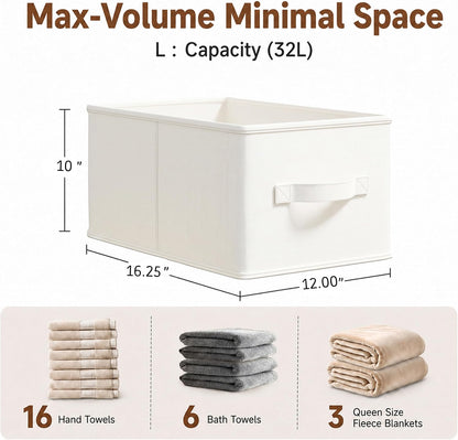 3-Pack Closet Storage Bins, Foldable Fabric Storage Baskets, Beige