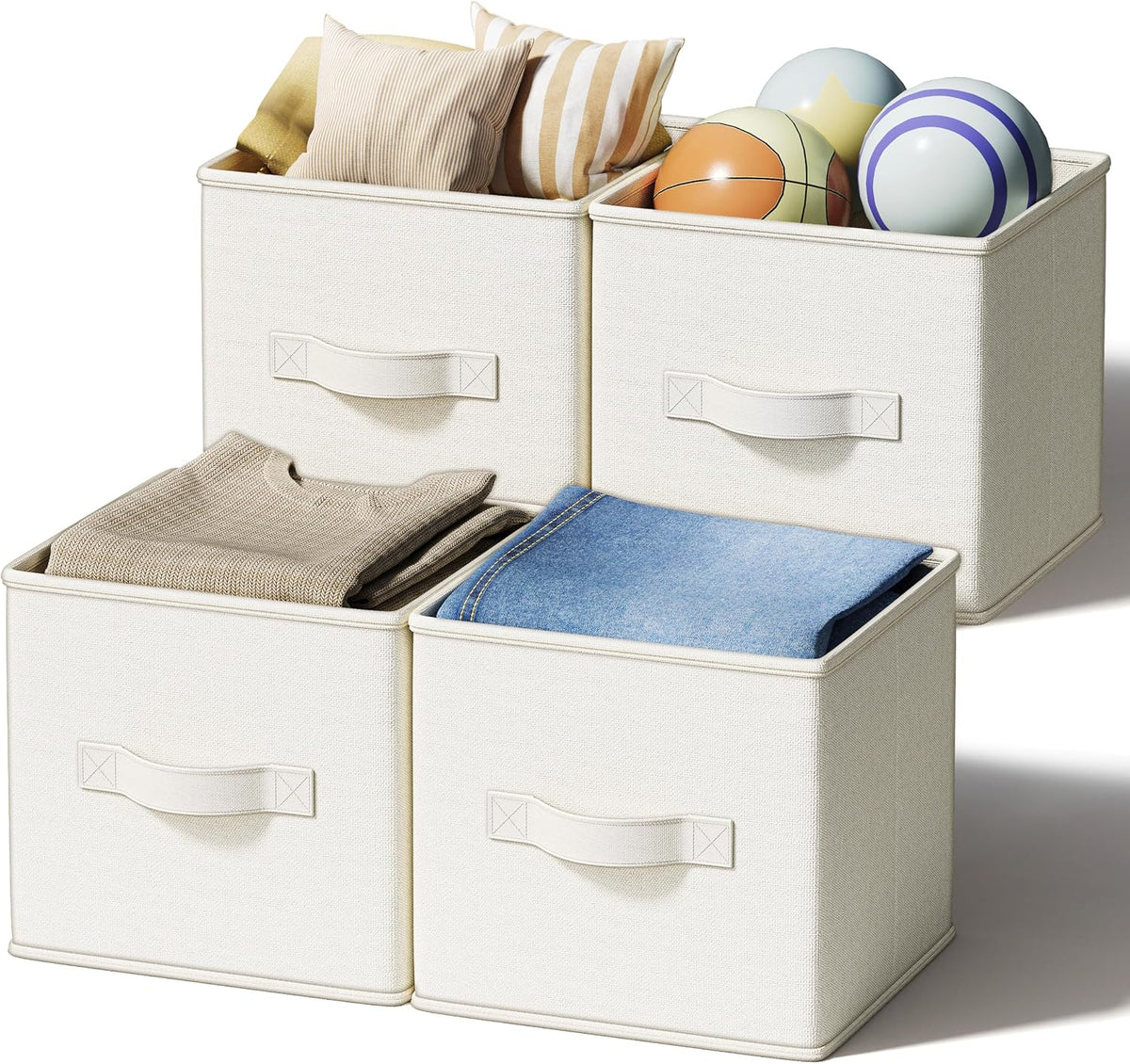 3-Pack Closet Storage Bins, Foldable Fabric Storage Baskets, Beige