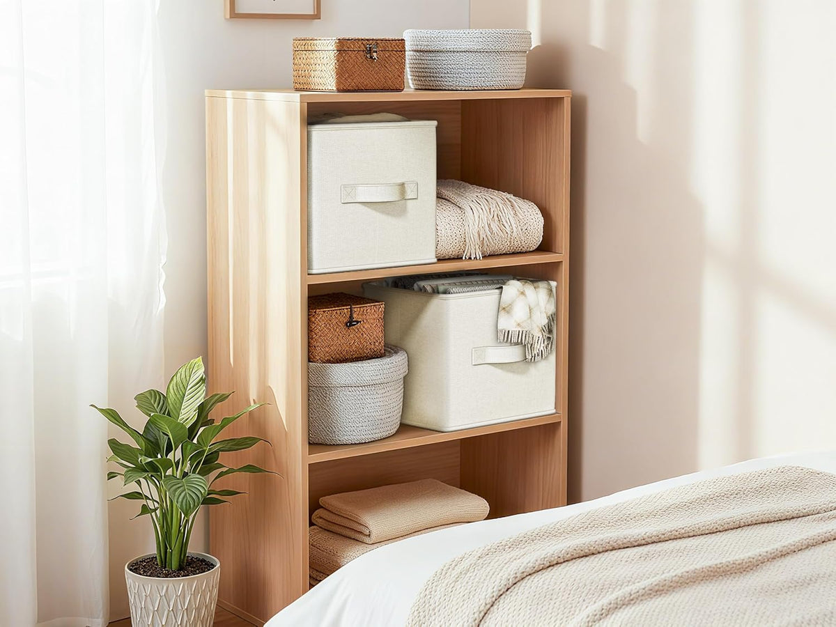 3-Pack Closet Storage Bins, Foldable Fabric Storage Baskets, Beige