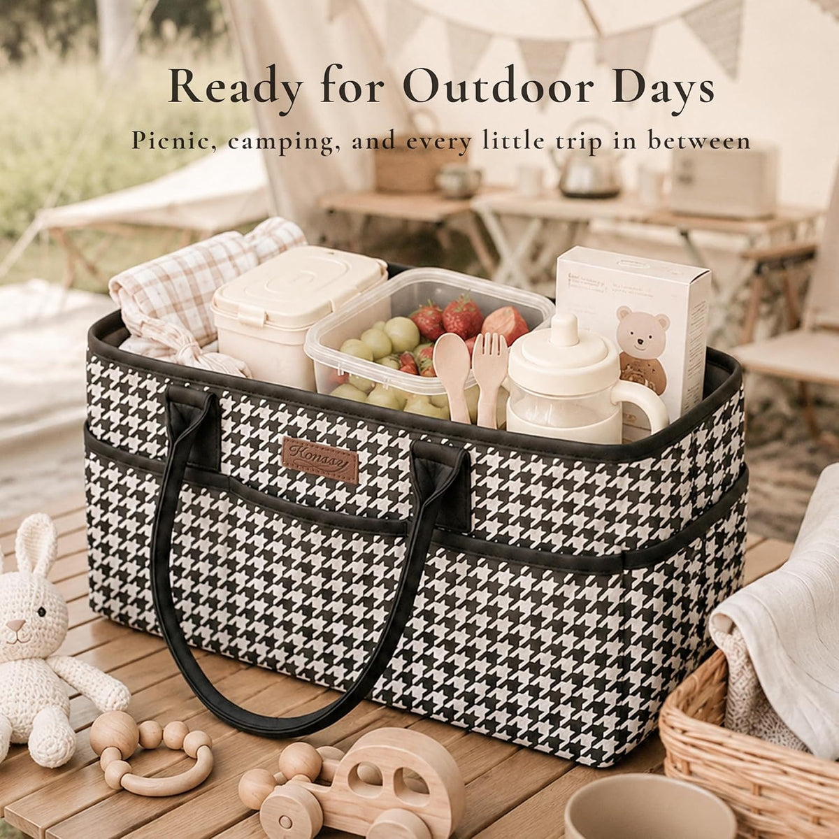 Baby Diaper Caddy Organizer, Floral Design with PU Leather Handles