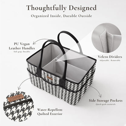 Baby Diaper Caddy Organizer, Floral Design with PU Leather Handles