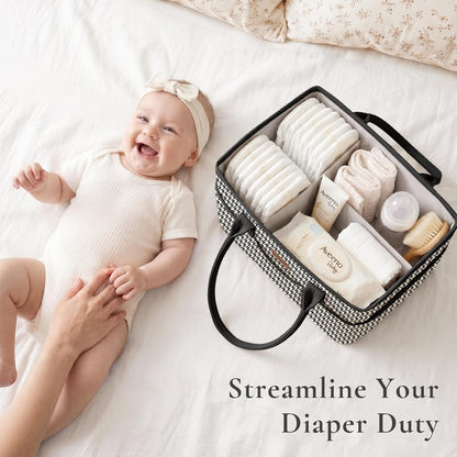 Baby Diaper Caddy Organizer, Floral Design with PU Leather Handles
