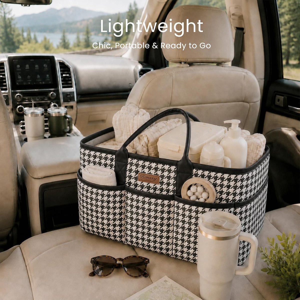 Baby Diaper Caddy Organizer, Floral Design with PU Leather Handles