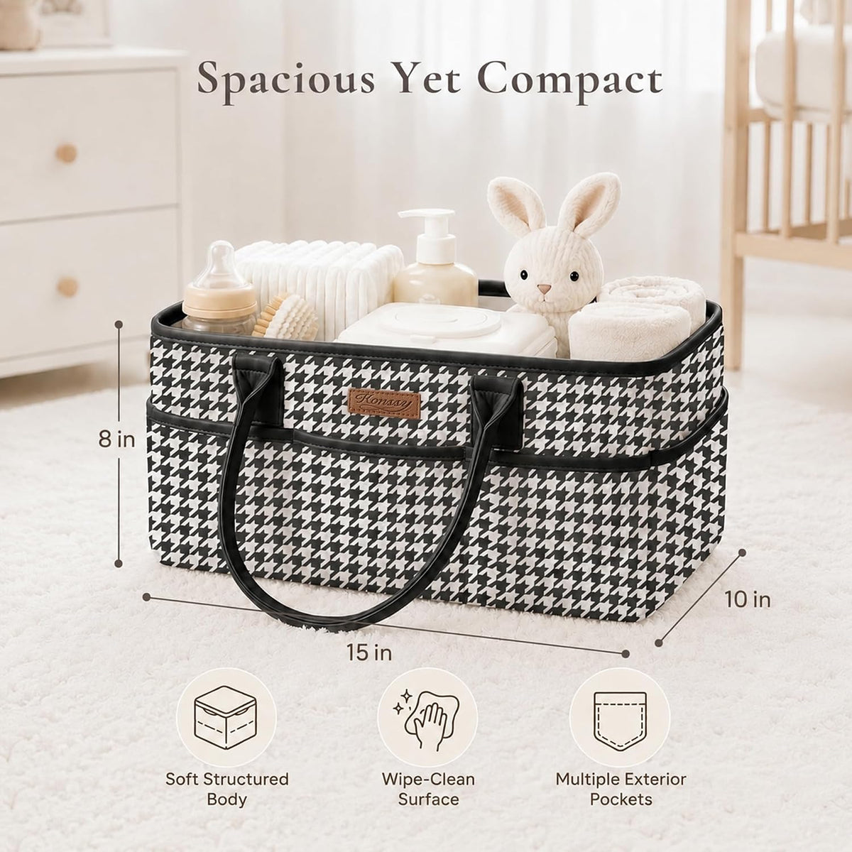 Baby Diaper Caddy Organizer, Floral Design with PU Leather Handles