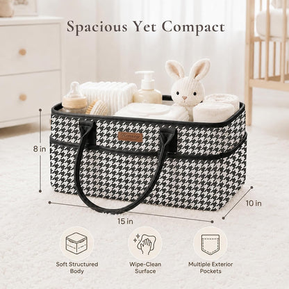 Baby Diaper Caddy Organizer, Floral Design with PU Leather Handles