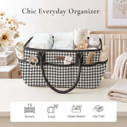 Baby Diaper Caddy Organizer, Floral Design with PU Leather Handles