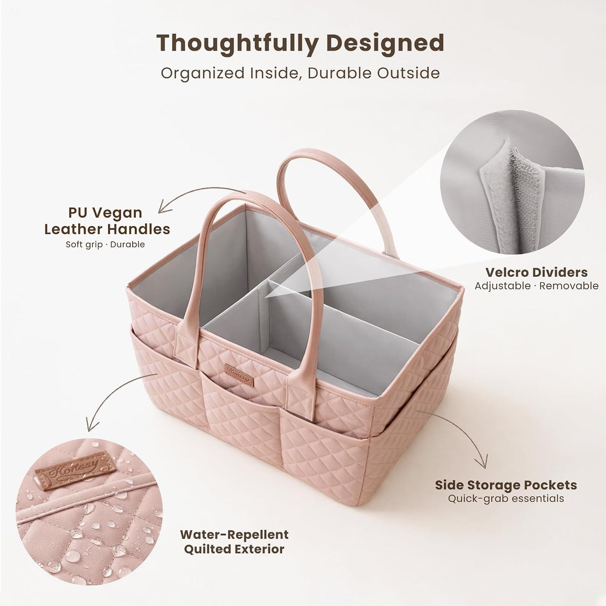 Baby Diaper Caddy Organizer, Floral Design with PU Leather Handles