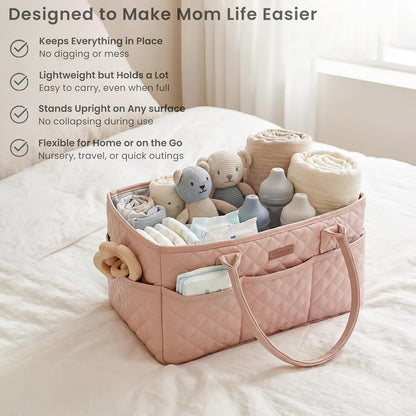 Baby Diaper Caddy Organizer, Floral Design with PU Leather Handles