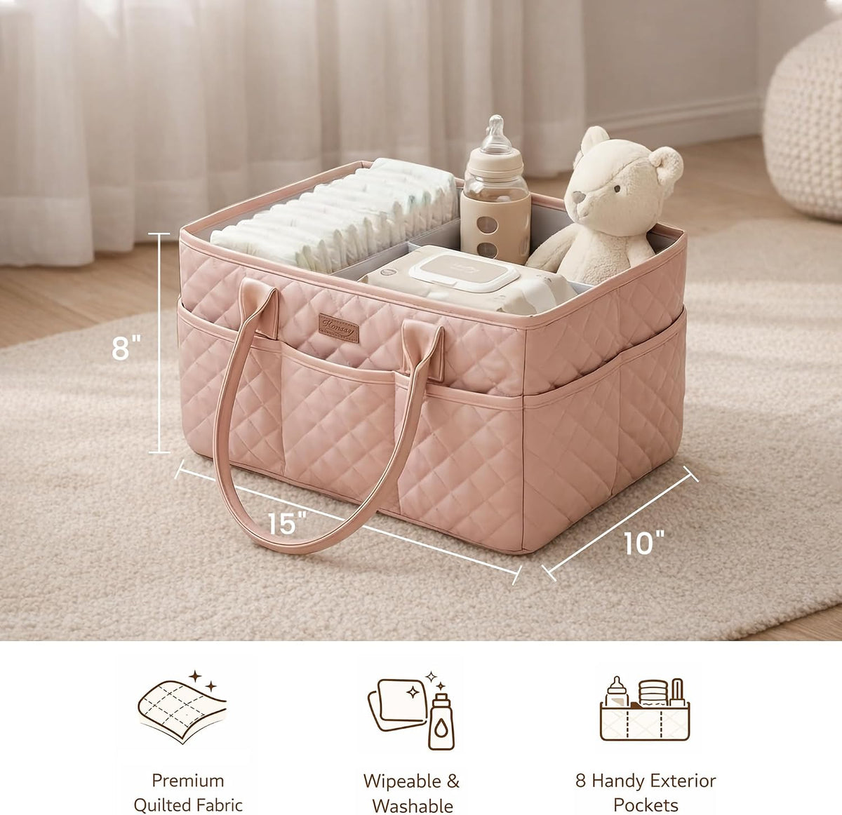 Baby Diaper Caddy Organizer, Floral Design with PU Leather Handles