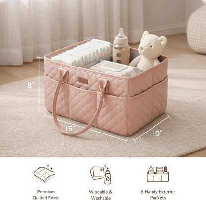 Baby Diaper Caddy Organizer, Floral Design with PU Leather Handles