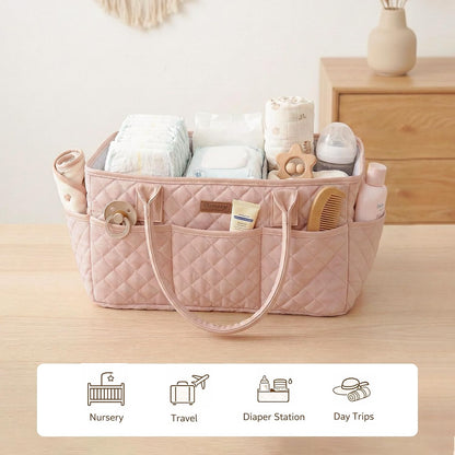 Baby Diaper Caddy Organizer, Floral Design with PU Leather Handles