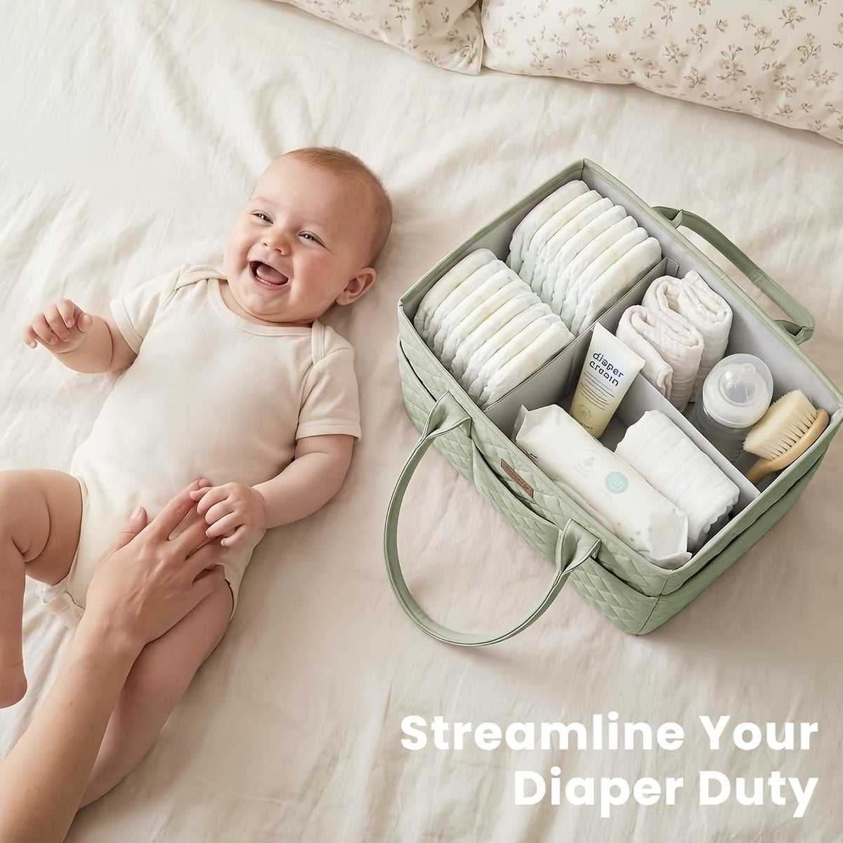 Baby Diaper Caddy Organizer, Floral Design with PU Leather Handles