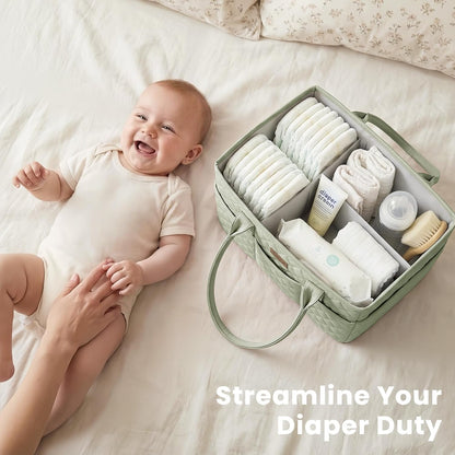 Baby Diaper Caddy Organizer, Floral Design with PU Leather Handles