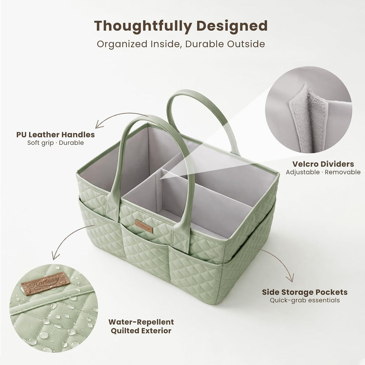 Baby Diaper Caddy Organizer, Floral Design with PU Leather Handles