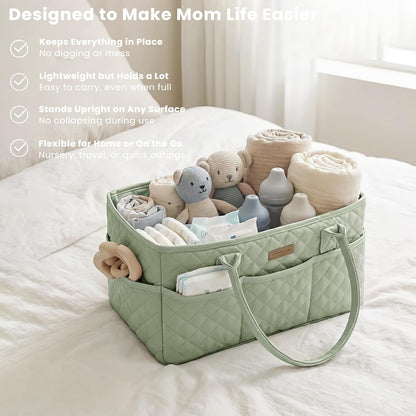 Baby Diaper Caddy Organizer, Floral Design with PU Leather Handles