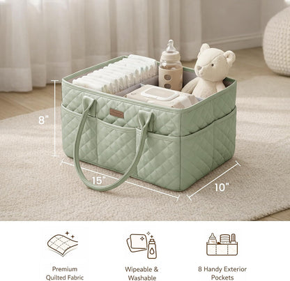 Baby Diaper Caddy Organizer, Floral Design with PU Leather Handles