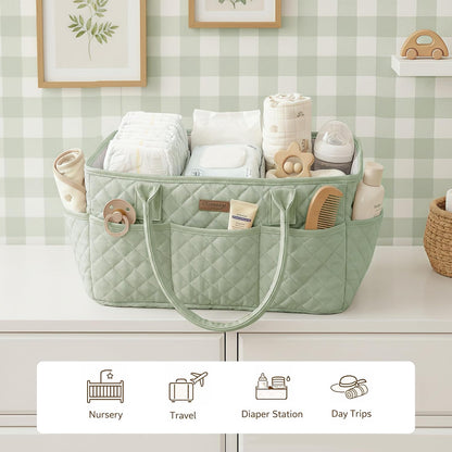 Baby Diaper Caddy Organizer, Floral Design with PU Leather Handles