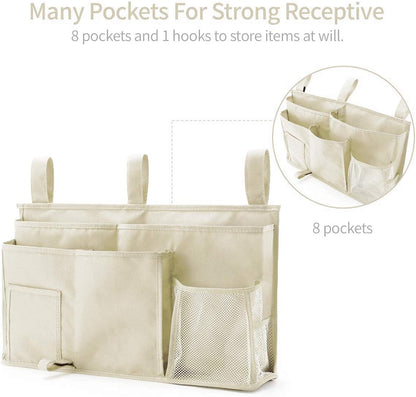 Bunk Bed Organizer, Bedside Caddy Hanging Bed Organizer Storage Bag 8 Pockets, for College Dorm Rooms Bed, Hospital Bed, Baby Bed Rails, 600D Oxford Cloth (Orange)