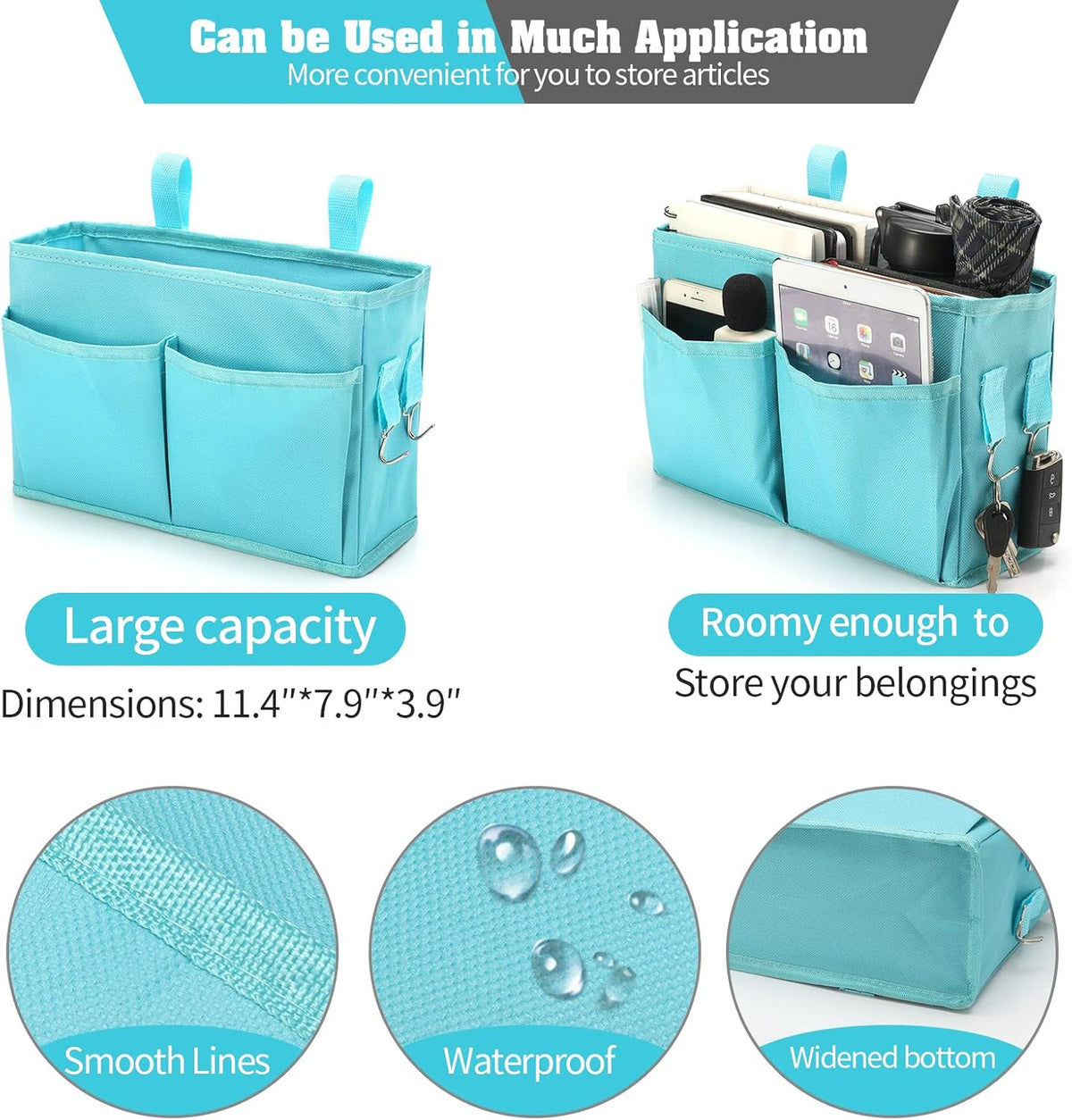Bunk Bed Organizer, Bedside Caddy Hanging Bed Organizer Storage Bag 8 Pockets, for College Dorm Rooms Bed, Hospital Bed, Baby Bed Rails, 600D Oxford Cloth (Orange)