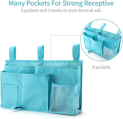 Bunk Bed Organizer, Bedside Caddy Hanging Bed Organizer Storage Bag 8 Pockets, for College Dorm Rooms Bed, Hospital Bed, Baby Bed Rails, 600D Oxford Cloth (Orange)